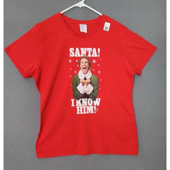 Elf Santa! I Know Him! Buddy Funny Christmas T-Shirt Womens Size Large - Picture 2 of 7